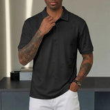 AIDASE  -  Men's Textured Short Sleeve Polo Shirt Casual Turn Down Collar Button Placket Top with Multiple Color Options aidase-shop