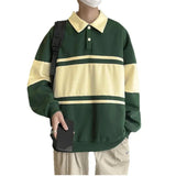 AIDASE  -  Retro American Color Block Sweatshirt Loose Polo Shirt for Couples Turn Collar Outerwear Summer Thin Casual Loose Fit Top aidase-shop