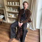 AIDASE  -  Modern Era Harrington Jaet in Chestnut Suede for Men And Women Retro American Sle Couple's Coat with Button Detail aidase-shop