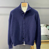 Aidase Hip Hop Urban Style Sweater Cardigan Korean Grunge Knitted Button Jacket for Men Winter New Half Turtleneck Solid Knitted Coat aidase-shop