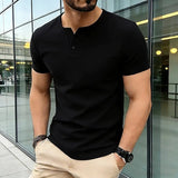 AIDASE  -  Men's Henley Shirt Short Sleeve Casual Solid Color Button Detail Breathable Summer Tee aidase-shop