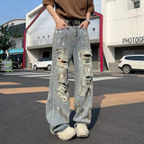 AIDASE  -  High Street Men's Ripped Jeans Hip-Hop Personality Straight Wide-Leg Denim Pants Trend Niche Handsome Menswear 21E6345 aidase-shop
