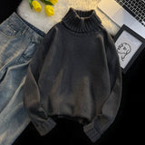 AIDASE  -  New Autumn Winter Men Turtleneck Sweater Pullover Tops Male Solid Color Loose Jumpers Mens Long Sleeve Knitted Tops P106 aidase-shop