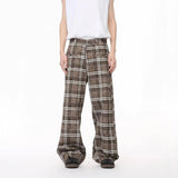 AIDASE  -  Retro American Style Casual Plaid Drapey Loose Fit Long Pants Men Women Trendy Straight Leg Trousers Polyester Fiber aidase-shop