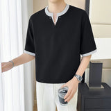 AIDASE  -  Fake Two-piece Men's T-shirt Summer New Striped Splicing Round Neck Short Sleeved Fashion Men Tops Casual Clothing 21E5575 aidase-shop