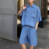 AIDASE  -  Summer Ice Silk Two Piece Men's Sets Shirt Trendy Summer Fashion Solid Color Single Breast Male Set