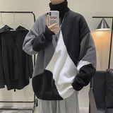 Aidase Fashion Turtleneck Knitted Spliced All-match Asymmetrical Sweater Men Clothing Autumn New Casual Pullovers Loose Warm Tops aidase-shop