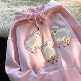 AIDASE  -  Soft Girl Cute Plush Lamb Tees Couple Hoodie Men Women Cartoon Flocking Hoody Spring Autumn Loose Vintage High Street Top aidase-shop