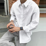 AIDASE  -  Men Striped Shirt Lapel Long Sleeve Button Loose Casual Men Clothing Streetwear Korean Style Fashion Shirts Tops S-5XL aidase-shop