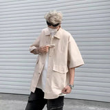 AIDASE  -  American Retro Men's Short Sleeved Shirt Large Pocket Design Casual Shirts Summer Loose Versatile Male Tops Clothing aidase-shop