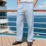 AIDASE  -  Men's Linen Blend Striped Pants Casual Straight Leg Dress Trousers aidase-shop