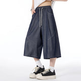 AIDASE  -  Denim Ice Silk Men's Casual Pants Summer New Trendy 2025 Solid Color Elastic Waist Trousers aidase-shop