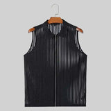 AIDASE  -  Spring Summer New Men's Dark Tide Casual Stripe Zipper Sleeveless Flip Collar Tank Tops Versatile Punk Fashion Vest aidase-shop