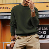 Aidase Fashionable Waffle Knitted Sweaters Men Casual Solid Color Long Sleeve Crew Neck Knit Jumper Top Mens Autumn Trendy Slim Sweater aidase-shop