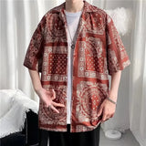 AIDASE  -  Loose Men's Short Sleeve Shirt Couples Walnut Flower Print Summer Casual Chinese Style Five-Quarter Sleeve Shirt Jacket aidase-shop
