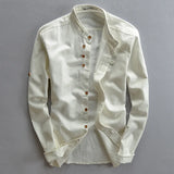 Aidase Vintage High Quality Linen Shirt For Men Long Sleeve Stand Neck Slim Fit Top Chinese Style Retro Blouse Streetwear Plus Size 7XL aidase-shop