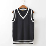Aidase Striped White Knitted Sweaters for Men Blue Sleeveless Man Clothes V Neck Vest Red Waistcoat Jumpers Sweat-shirt Cigaret Cotton aidase-shop