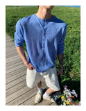AIDASE  -  Blue Long Sleeve T-Shirt Button up Loose Base Layer Shirt for Men And Women Korean Design Spring Autumn Season Fashionable Ur... aidase-shop