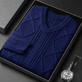 Aidase New Autumn and Winter High-end Pullover Chicken Heart Neck Jacquard Long Sleeved Casual Loose and Thickened Men's Sweater aidase-shop
