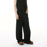 AIDASE  -  Korean New Fashion Men's Solid Color Simple Basic Casual Trendy Daily Wide Leg Straight Denim Trousers Male Jeans Pants Clothes aidase-shop