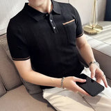 Aidase Summer ice silk dark stripe knitted lapel short sleeve men's T-shirt Slim hollow polo shirt Green ,polo Golf Shirt aidase-shop