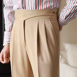 Aidase  England Style Naples Suit Pants For Men Mid High Waist Paris Buckle Straight Trousers Spring Autumn Fashion Business Casual Pant