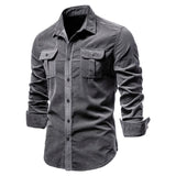 AIDASE  -  Men's Autumn Cotton Basic Japanese Style Corduroy Business Shirt Slim Fit Casual Long Sleeve Outerwear New Arrival aidase-shop