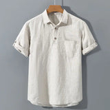 AIDASE  -  Japanese Retro Linen Square Neck Short-sleeve Men Shirt Summer Casual Thin Cardigan aidase-shop