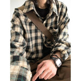 AIDASE  -  Retro American Plaid Long Sve irt Men Women Spring Autumn Mural Embroidery Ripped Workwear Loose Fit irt Jaet aidase-shop