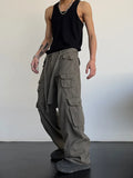 High street retro casual large pocket overalls men's and women's new summer high waist loose straight tube draped wide leg pants Maytrends
