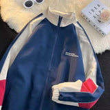 Aidase Korean Patchwork Jacket Varsity Jackets Harajuku Streetwear Color Block Windbreaker Men Women Coat