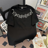 AIDASE  -  American Style Men's T-shirt Summer Trend Simple Pearl Spliced Round Neck Short Sleeve Niche Design Loose Men Tops