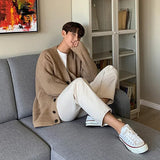 Aidase Korean Style Loose Knitted Cardigan Mens Sweater Jacket Autumn Winter Thick Casual Outerwear Khaki Sweater Button Up Knit Top aidase-shop