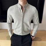 Aidase Thick woolen shirt For Men Autumn Winter Solid Color Slim Fit Warm Top High Quality Long Sleeve Stand Collar Shirt Streetwear