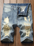 AIDASE  -  Retro Ripped Men's Denim Shorts Streetwear Hip Hop High Street Fashion Casual Short Jeans Male Stretch Straight Ripped Shorts aidase-shop
