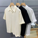 AIDASE  -  Summer Men's Korean Fashion Waffle Polo T-shirt Casual Solid Short Sleeve Tee Tops  New Y2K Vintage Streetwear polos homme aidase-shop