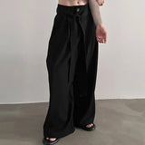 AIDASE  -  Men Wide Leg Pants Solid Color Button Joggers Lace Up Loose Trousers Men Streetwear Loose Fashion Casual Male Long Pants aidase-shop