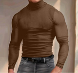 =Aidase Tops American Style Men's Solid Stripe Texture Design T-shirts Casual Simple Long Sleeved High Neck Camiseta S-5XL aidase-shop