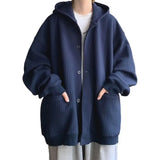 Hop Style Hooded Sweatshirt Men Sweatshirt Coat Hop Style Loose Fit Jacket Men's Solid Color Waffle Texture Coat with for Autumn aidase-shop