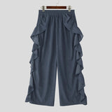 AIDASE  -  Men Pants Solid Color Ruffle Elastic Waist Male Corduroy Pants Streetwear Loose Personality Fashion Casual Trousers Men aidase-shop