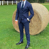 Aidase Navy Men Suit Tailor-Made 3 Pieces Blazer Vest Pants Tuxedo One Button Pinstripe Modern Slim Fit Wedding Groom Prom Tailored aidase-shop
