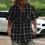 AIDASE  -  Men's viral trends Plaid-stitched button-down casual sports short-sleeved shirt aidase-shop