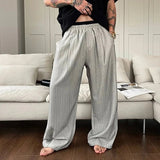 AIDASE  -  Ice Silk Patchwork Casual Pants Men's Summer Straight Leg Wide Leg American Drape Thin Style Loose Fit Street Style aidase-shop