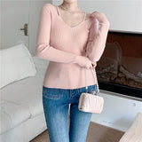 AIDASE  -  Women V-Neck Slim Fit Off Shoulder Pullovers Spring Autumn Hollow Out Backless Knit Sweater Top Slim Sexy Knitwear Top aidase-shop