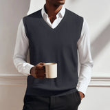 AIDASE  -  Fashion Men Sweater Vest Solid Color Autumn Winter High Quality Casual V-neck Sleeveless Knitted PUllover Warm Comfort Vest Top aidase-shop