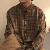 Aidase Spring Clothing Men's Casual Japanese Plaid Shirt Vintage Streetwear Turn Down Collar Button Long-sleeved Check Tops Stylish aidase-shop