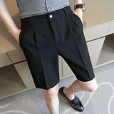 Aidase Summer Fashion Men Suit Shorts Ice Silk Slim Fit Straight Knee Length Pants Korean Trendy Light Luxury Short Trousers Streetwear