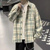AIDASE  -  Men's Plaid Shirt Fashionable Contrast Color Loose Long Sleeved Shirt Jacket American Retro Casual Male Clothing aidase-shop