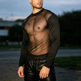 AIDASE  -  Spring Summer Party Fashion Mens Mesh Tops Nightclub Sexy Transparent Pure Color T Shirt Men New Casual Hollow Out T-shirts aidase-shop