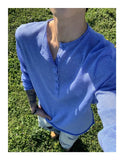 AIDASE  -  Blue Long Sleeve T-Shirt Button up Loose Base Layer Shirt for Men And Women Korean Design Spring Autumn Season Fashionable Ur... aidase-shop